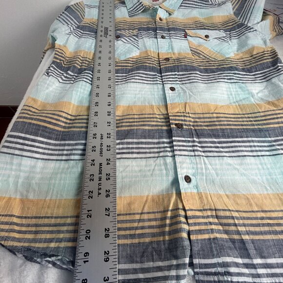 Levi's Men XL Short-Sleeve Button-Up Plaid Shirt 100% Cotton Blue/Yellow Pockets - Picture 8 of 8